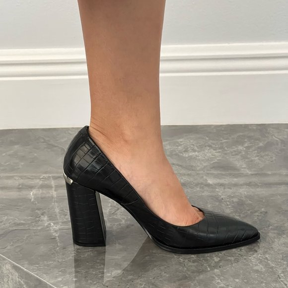 High heels, Leather, Shoes, Black, Crocodile skin pattern, just shoes - Picture 12 of 12